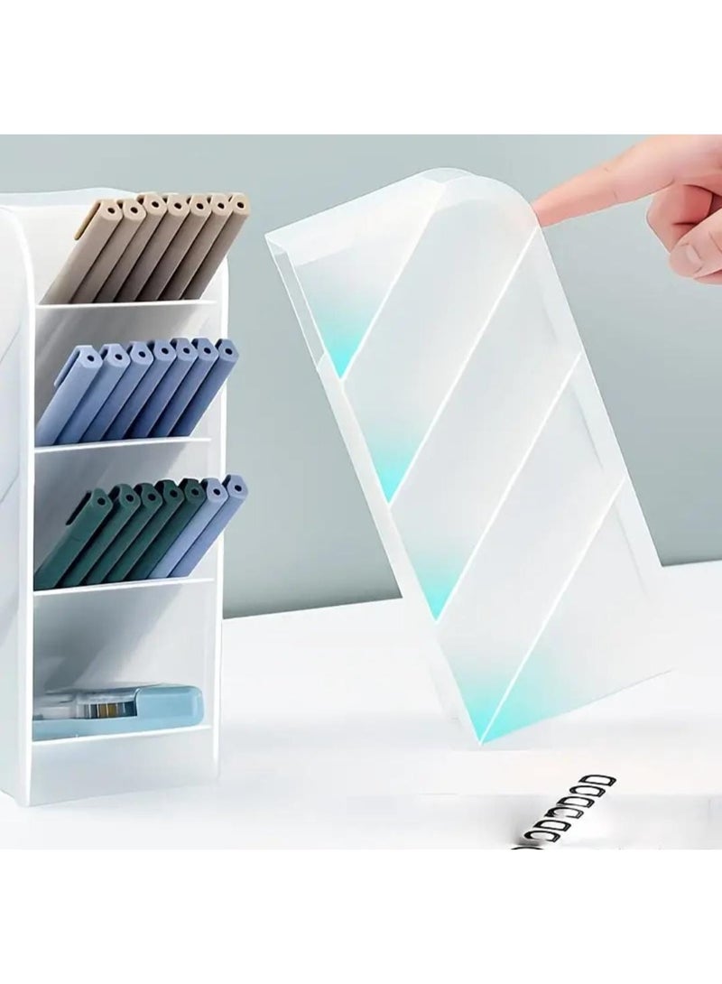 LDQ Multifunctional Clear Plastic Desk Organizer Pen Holder with Frosted Slant Insert – Stationery, Makeup Brush & Lipstick Storage - Image 4